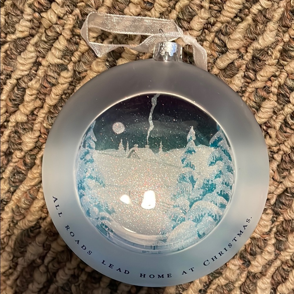 Frosted Glass “The Road Home”. Christmas Ornament with Winter Scene